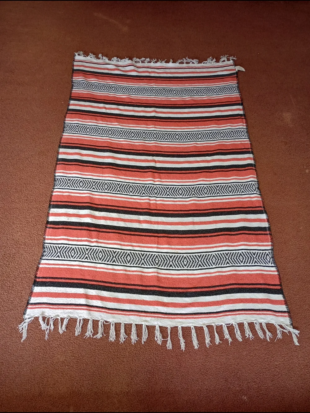 Black Canyon Outfitters Throw Blanket Mexican Falsa White Fringed 74